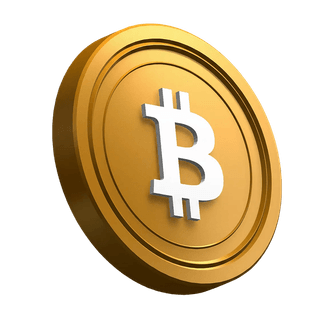 Como elemento visual en la sección hero, una moneda Bitcoin BTC en posición inclinada